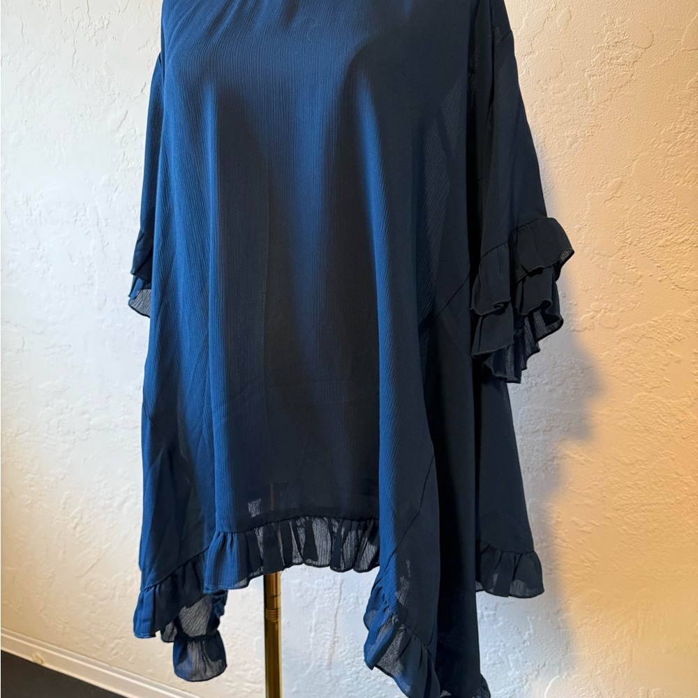 ODDY Navy Blue Ruffle Blouse